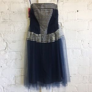 Unique Vintage Navy Blue & White Striped Dress
